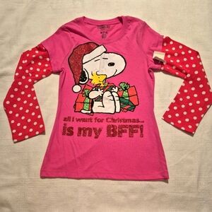 Peanuts Snoopy girls size Medium or 7/8, pink with red and white polka dot New